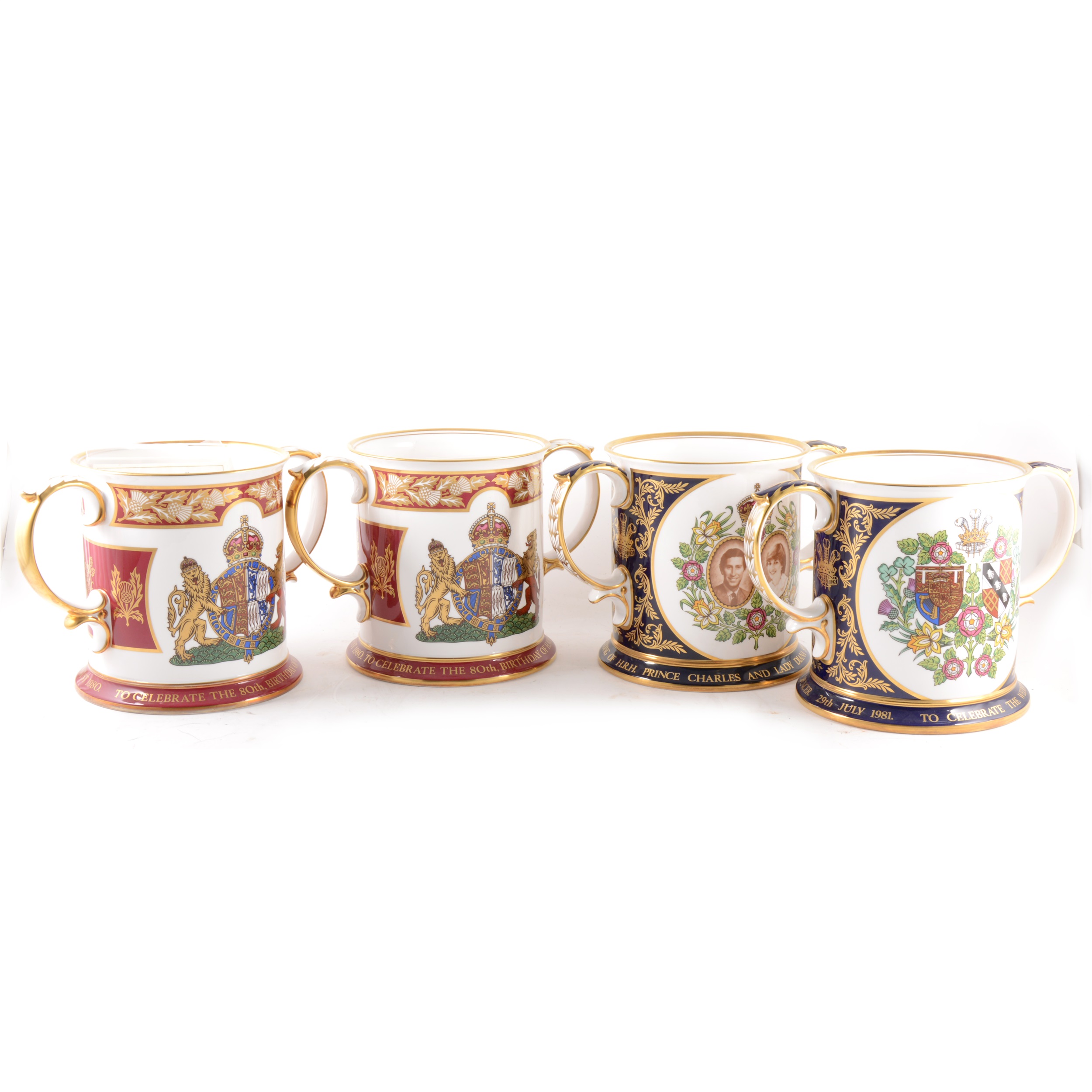 Two Spode bone china commemorative Loving Cups, ...