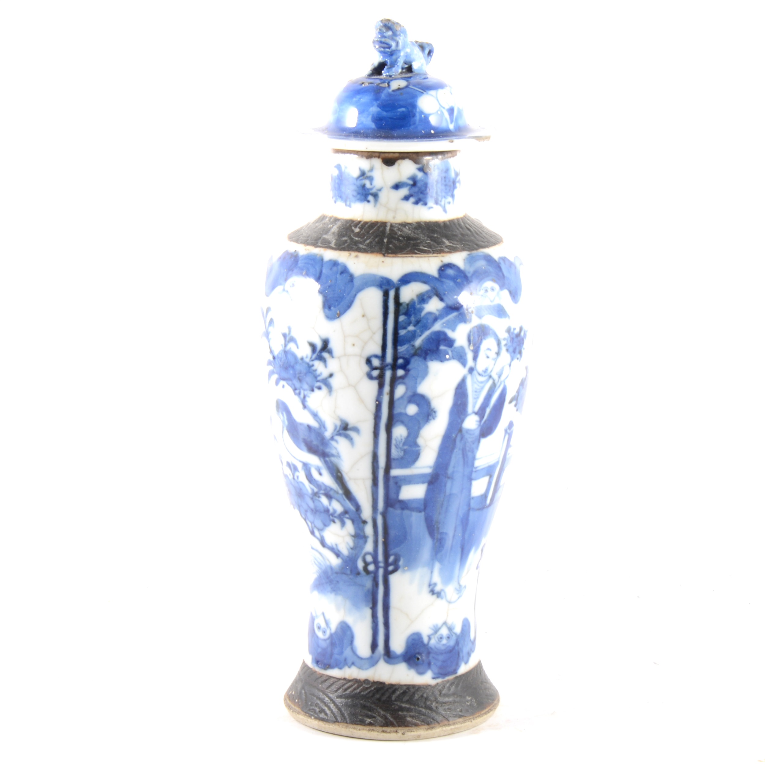 A Chinese crackle glaze blue and white vase, ...