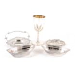 Victorian silver sweetmeat basket and dishes, pin dish and goblet