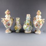 A pair of German porcelain encrusted vases, ...