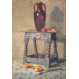 E M Walker, Still life of a vase on a stool