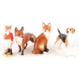 Beswick, large standing fox, 13cm; and three John Beswick figures