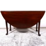 19th Century mahogany oval two fall-leaf pad foot table,