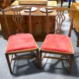 Pair of Georgian style mahogany dining chairs, shaped cresting, pierced vase splats, drop in seats,