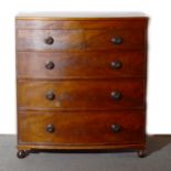 A Victorian mahogany and stained wood bowfront chest of drawers, ...