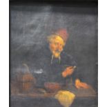 Follower of Adriaen, Figure by a table smoking a pipe, oil on canvas