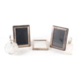 Three silver photograph frames and other small silver items