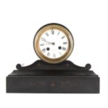 A French black marble drum-head mantel clock, ...