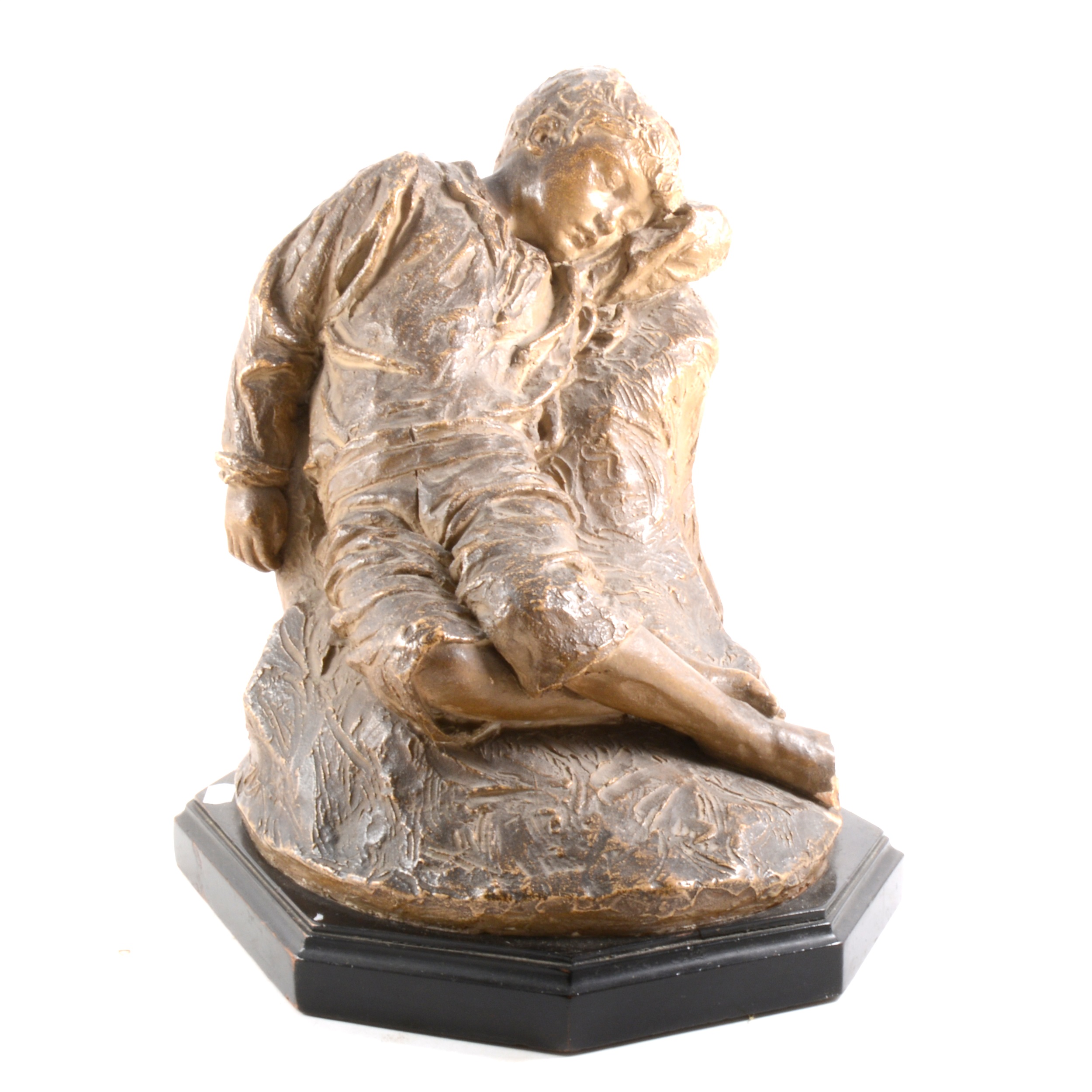A Victorian maquette, sleeping boy, on ebonised plinth, restored, ...