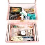 A box of costume jewellery and wrist watches,