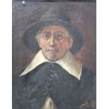 F Fuchs, Gentleman in 17th century dress, oil on mahogany panel