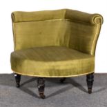 A Victorian corner chair, upholstered back and seat,