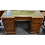 Victorian mahogany desk, rectangular top with invert breakfront