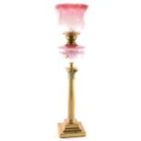 A brass Corinthian column oil lamp, ...
