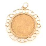 A Half Sovereign pendant George IIII Shield Back 1824, in a 9 carat yellow gold mount