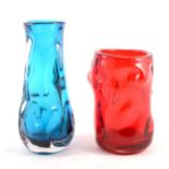 Two Whitefriars 'Knobbly' series glass vases