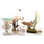 Country Artists 'Snipe in Water with Reeds', Continental pottery group of Flamingos, etc