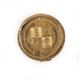 A Full Sovereign brooch, Victoria Jubilee Head 1887 Shield Back.