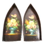 Pair of handpainted trays, pointed arch form