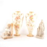 Pair of Royal Bonn pottery vases; a Worcester vase, continental table centre; two Parian figures,