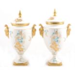 Two pairs of Coalport 'Strange Orchid' pattern vases and covers.