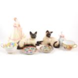 Beswick, two Siamese cats, two Doulton figures, trios, and Chinese export ware