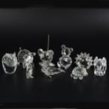 Collection of Swarovski Crystal glass figures, including fish, owls, elephant, mice, etc.