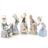 Five Lladro figures, two Harleqins, ...