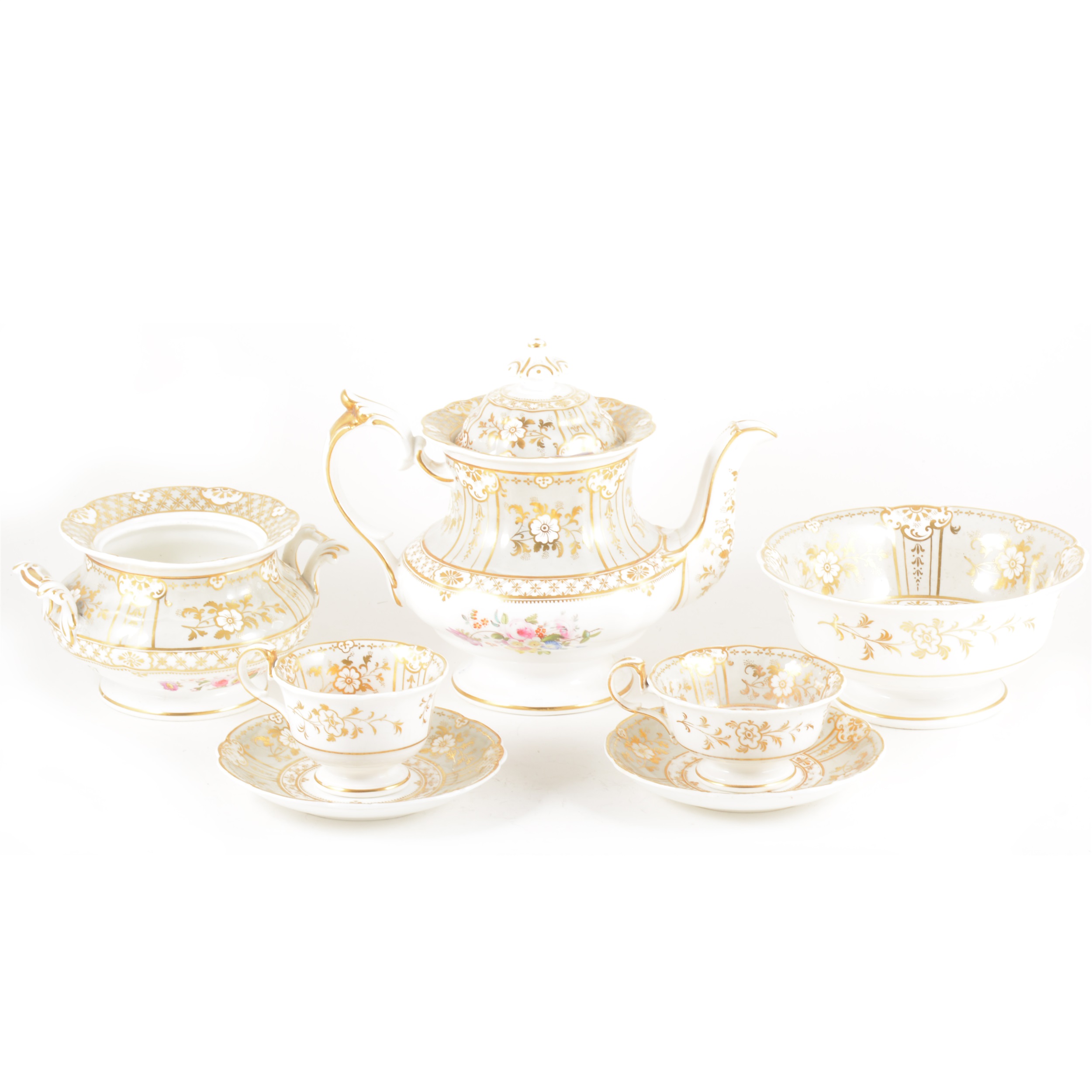 A Rockingham style part tea set, 19th century.