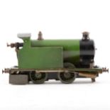 Scratch built tank locomotive, O gauge scale, like steam, green livery.