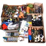 Large quantity of Action Man clothing and accessories, and four figures.