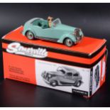 A Somerville white metal model mock-up of the no.132 P-2 Rover 14 in mint green convertible with
