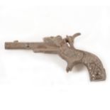Early American cap gun The Lion , made c1890 from cast metal, with lions head shape top, 13cm long.