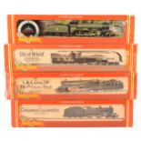 Four Hornby OO gauge model railway locomotives, including 'Leeds United'