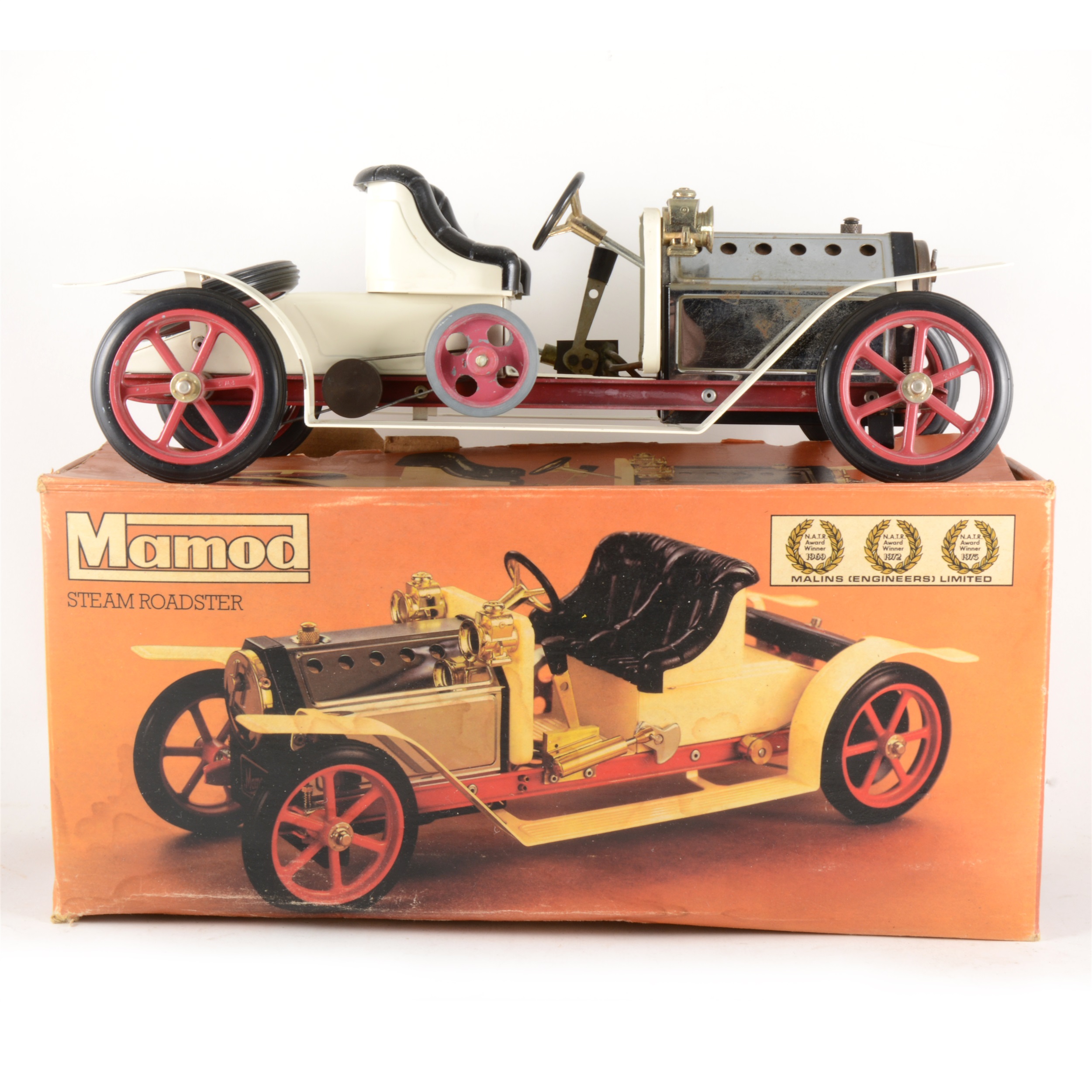 Mamod live steam roaster motorcar, boxed.