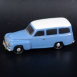 A Somerville wooden mock-up prototype of the no.128 Volvo Duett Wood, painted grey/blue with rubber