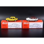 Somerville 1:43 scale white metal model; no.143 two Austin Allegro 3, in Snap Dragon and white,