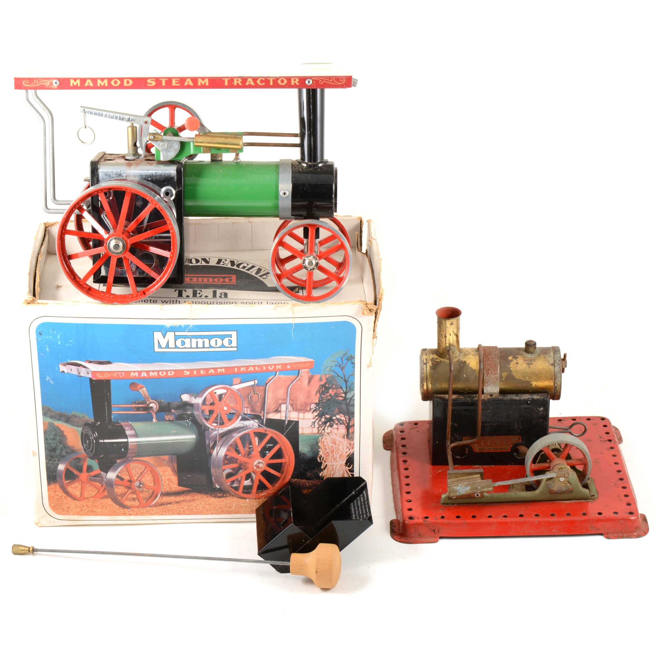 A Mamod traction engine and stationary steam engine.