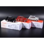 Somerville 1:43 scale white metal models; three no.147 1938 Ford Prefect, in black, grey, and