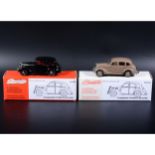 Somerville 1:43 scale white metal models; two no.142 Standard Flying 12 De Luxe, in fawn and RAF