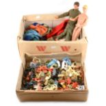 Action Man by Palitoy and other action figures; with clothing, accessories, Ken doll, and others.