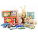 Tin-plate, battery operated and wind-up toys; including Atomic space gun, Winky the Pup and others,
