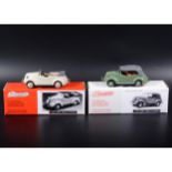 Somerville 1:43 scale white metal models; no.117 and no.117a Anglia Tourer, in grey/green and cream,