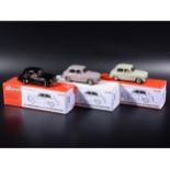 Somerville 1:43 scale white metal models; three no.150 Hillman Minx Saloon (1951), in rose/beige,