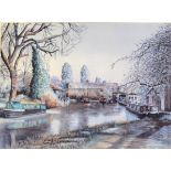 Linda Chambers, The Canal Basin, Market Harborough, colour print; three abstract prints; other
