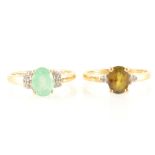 Two gemstone rings, emerald and ambilobe,