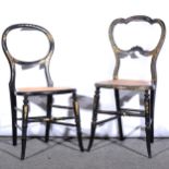 A Victorian black lacquered bedroom chair, ...