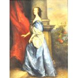 Contemporary, full length portrait of a lady in blue gown, on canvas