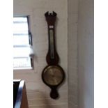 A Victorian inlaid mahogany banjo-shape wall barometer, ...