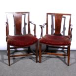Two similar George III mahogany elbow chairs, ...